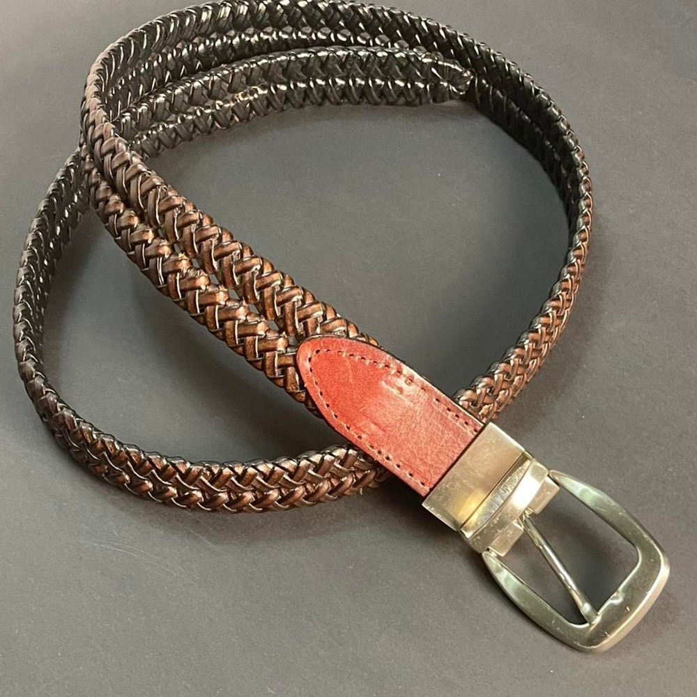 CJF Brown and black braided leather belt with silver buckle 34/85